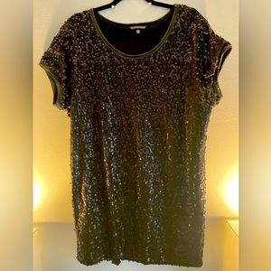 Victorias Secret black sequin leather trimmed mini dress size M
